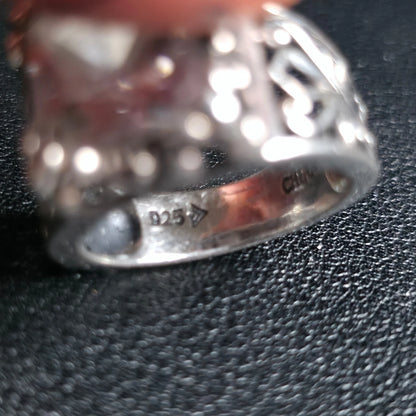 Sterling Silver 925 Filigree Square White Stone Ring Size 8.5