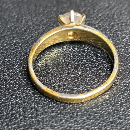 Sterling Silver Gold Tone Solitaire Ring Round Clear Stone Engagement Style Sz 9
