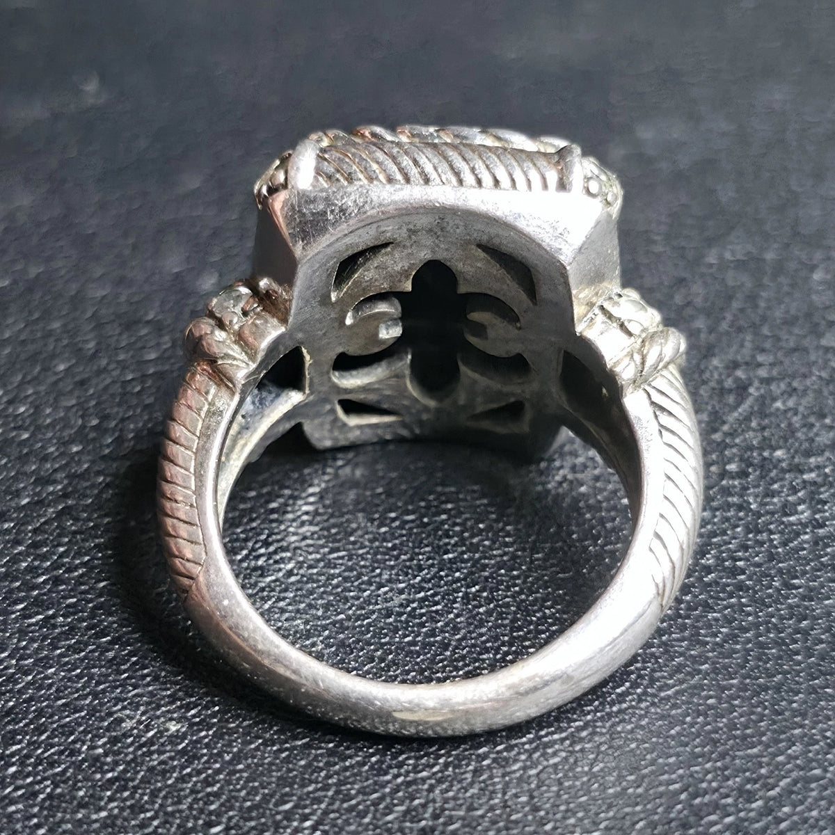 Judith Ripka Sterling Silver Black Onyx Ring Checkerboard CZ Accents Size 7.75