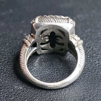 Judith Ripka Sterling Silver Black Onyx Ring Checkerboard CZ Accents Size 7.75