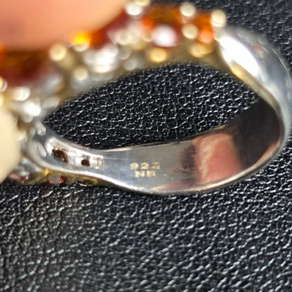 Sterling Silver Orange Stone Ring Size 8 Graduated Band Stamped 925 NH