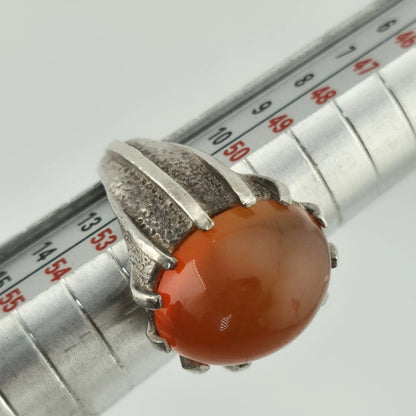 Vintage 925 Sterling Silver Carnelian Cocktail Ring Size 6 Gothic Jewelry