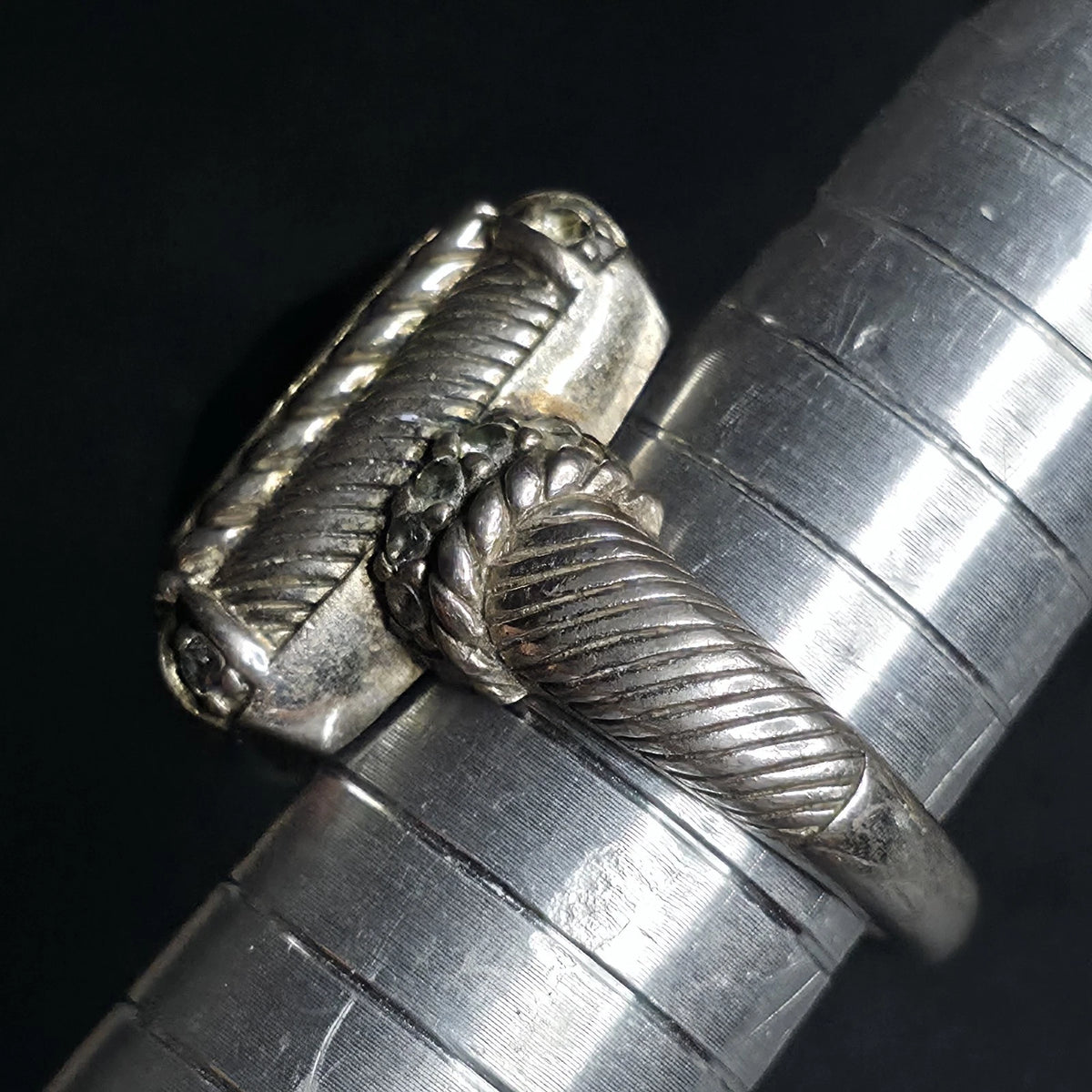 Judith Ripka Sterling Silver Black Onyx Ring Checkerboard CZ Accents Size 7.75