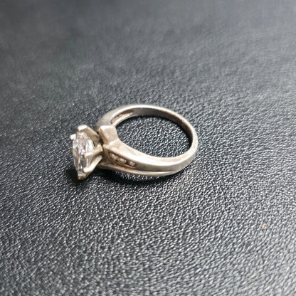 Sterling Silver Marquise Clear Stone Bypass Ring Size 8 Channel Set Accent Stone