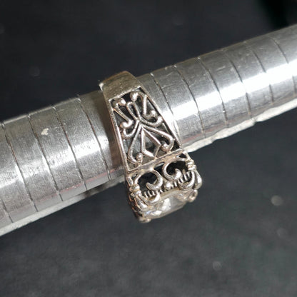 Sterling Silver 925 Filigree Square White Stone Ring Size 8.5