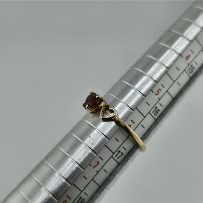 10K Yellow Gold Ring Band Red Garnet Rhodolite Heart Stones June size 6