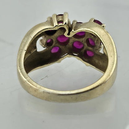 Vintage 925 Sterling Silver Gold Tone Ruby Cluster Ring Size 7 Thailand