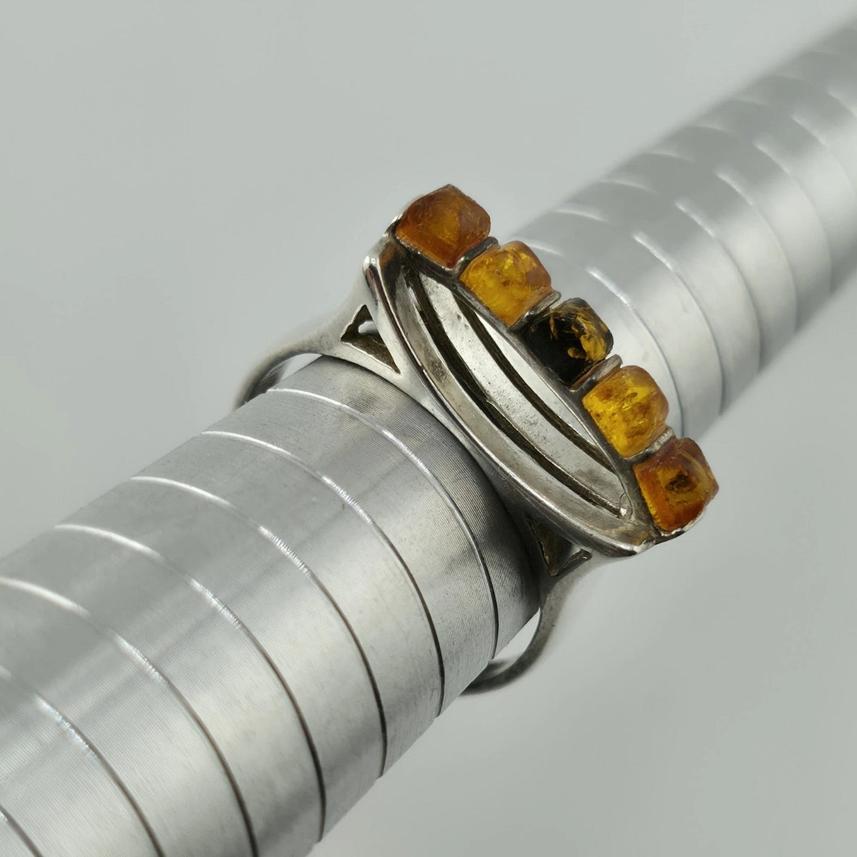 Vintage Baltic Amber Ring 925 Sterling Silver Poland Cognac Honey Sz 7.5