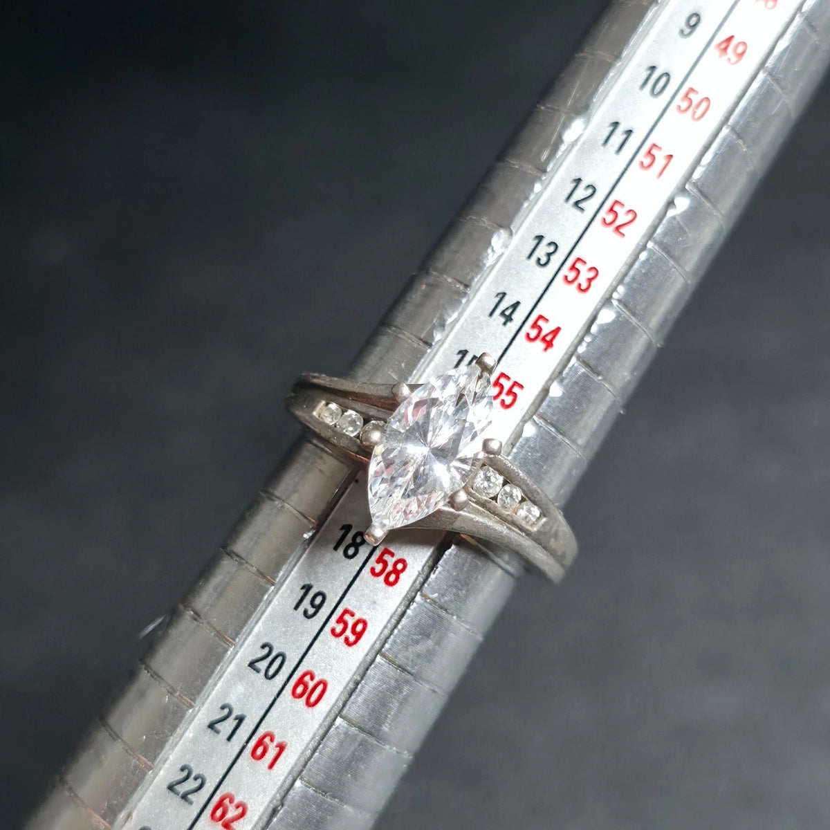 Sterling Silver Marquise Clear Stone Bypass Ring Size 8 Channel Set Accent Stone