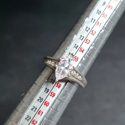 Sterling Silver Marquise Clear Stone Bypass Ring Size 8 Channel Set Accent Stone