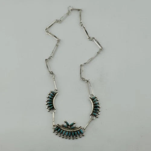 Vintage EDDAKIE Sterling Silver Turquoise Necklace Native American 14" 12g Zuni
