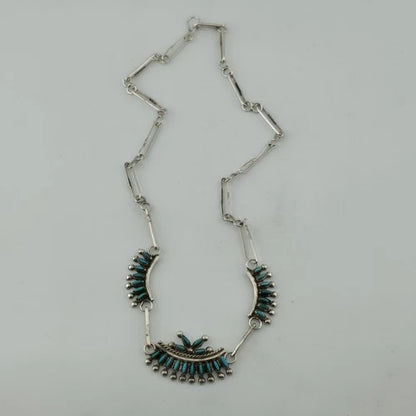 Vintage EDDAKIE Sterling Silver Turquoise Necklace Native American 14" 12g Zuni