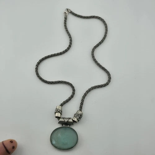 Sterling Silver Necklace 16" Ancient Roman Byzantine Empire Glass Pendant 44.7g